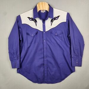 ELY Diamond Shirt Mens 2XL Purple Western Cowboy Pearl Snap Embroidered Yoke